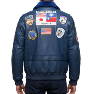 Herren Lederjacke aus Rindsleder Top Gun Maverick Aviator Bomberjacke - Blau - Infinity Leather - 18