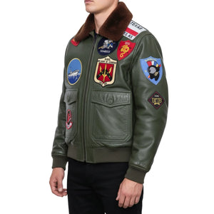 Herren Lederjacke aus Rindsleder Top Gun Maverick Aviator Bomberjacke - Grün - Infinity Leather - 9