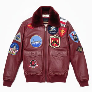 Herren Lederjacke aus Rindsleder Top Gun Maverick Aviator Bomberjacke - Rot - Infinity Leather - 4