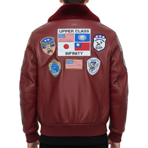 Herren Lederjacke aus Rindsleder Top Gun Maverick Aviator Bomberjacke - Rot - Infinity Leather - 6