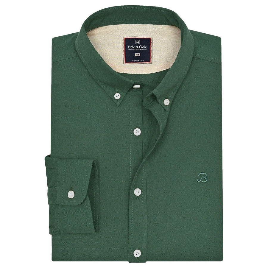 Men's Dark Green Long Sleeve Button Down Casual Shirt - Brian Oak - 1