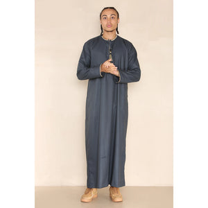 Men's Emirati Omani Thobe Jubba Islamic Clothing Muslim Kaftan Eid Robe Arab String Tassel - Grey - Thobez - 10
