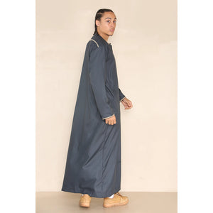 Men's Emirati Omani Thobe Jubba Islamic Clothing Muslim Kaftan Eid Robe Arab String Tassel - Grey - Thobez - 12