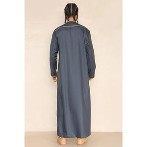 Men's Emirati Omani Thobe Jubba Islamic Clothing Muslim Kaftan Eid Robe Arab String Tassel - Grey - Thobez - 13
