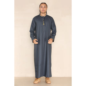 Men's Emirati Omani Thobe Jubba Islamic Clothing Muslim Kaftan Eid Robe Arab String Tassel - Grey - Thobez - 9