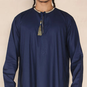 Men's Emirati Omani Thobe Jubba Islamic Clothing Muslim Kaftan Eid Robe Arab String Tassel - Navy - Thobez - 15