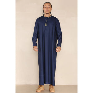 Men's Emirati Omani Thobe Jubba Islamic Clothing Muslim Kaftan Eid Robe Arab String Tassel - Navy - Thobez - 16