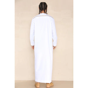 Men's Emirati Omani Thobe Jubba Islamic Clothing Muslim Kaftan Eid Robe Arab String Tassel - White - Thobez - 26