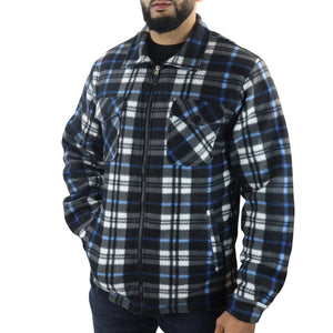 Pull chemise pour homme doublure polaire fourrée et zippée style bucheron avec carreaux pour l'hiver - Bleu - TruClothing.com - 15