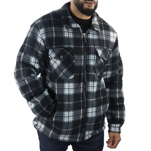 Pull chemise pour homme doublure polaire fourrée et zippée style bucheron avec carreaux pour l'hiver - Gris - TruClothing.com - 3