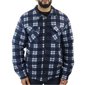 Pull chemise pour homme doublure polaire fourrée et zippée style bucheron avec carreaux pour l'hiver - Bleu marine - TruClothing.com - 20