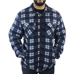 Pull chemise pour homme doublure polaire fourrée et zippée style bucheron avec carreaux pour l'hiver - Bleu marine - TruClothing.com - 21