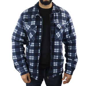 Pull chemise pour homme doublure polaire fourrée et zippée style bucheron avec carreaux pour l'hiver - Bleu marine - TruClothing.com - 23
