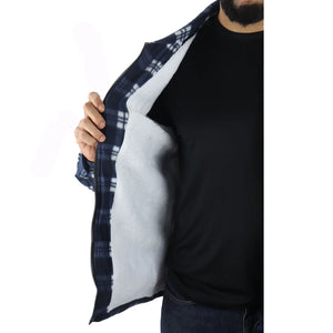Pull chemise pour homme doublure polaire fourrée et zippée style bucheron avec carreaux pour l'hiver - Bleu marine - TruClothing.com - 25