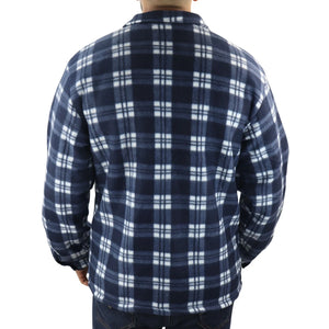 Pull chemise pour homme doublure polaire fourrée et zippée style bucheron avec carreaux pour l'hiver - Bleu marine - TruClothing.com - 26