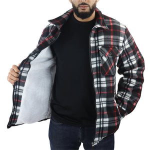 Pull chemise pour homme doublure polaire fourrée et zippée style bucheron avec carreaux pour l'hiver - Rouge - TruClothing.com - 31