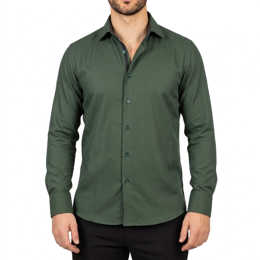 Men's Forest Green Double Cuff Oxford Shirt - TruClothing.com - 1