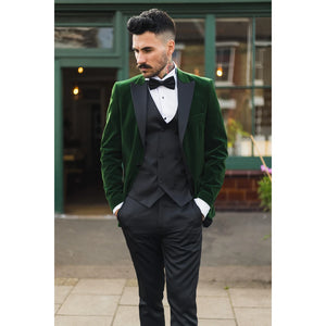 Men's Green Velvet Tux Blazer Satin Lapels Dinner Wedding Prom Black Tie - TruClothing.com - 2