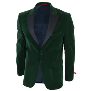 Men's Green Velvet Tux Blazer Satin Lapels Dinner Wedding Prom Black Tie - TruClothing.com - 3