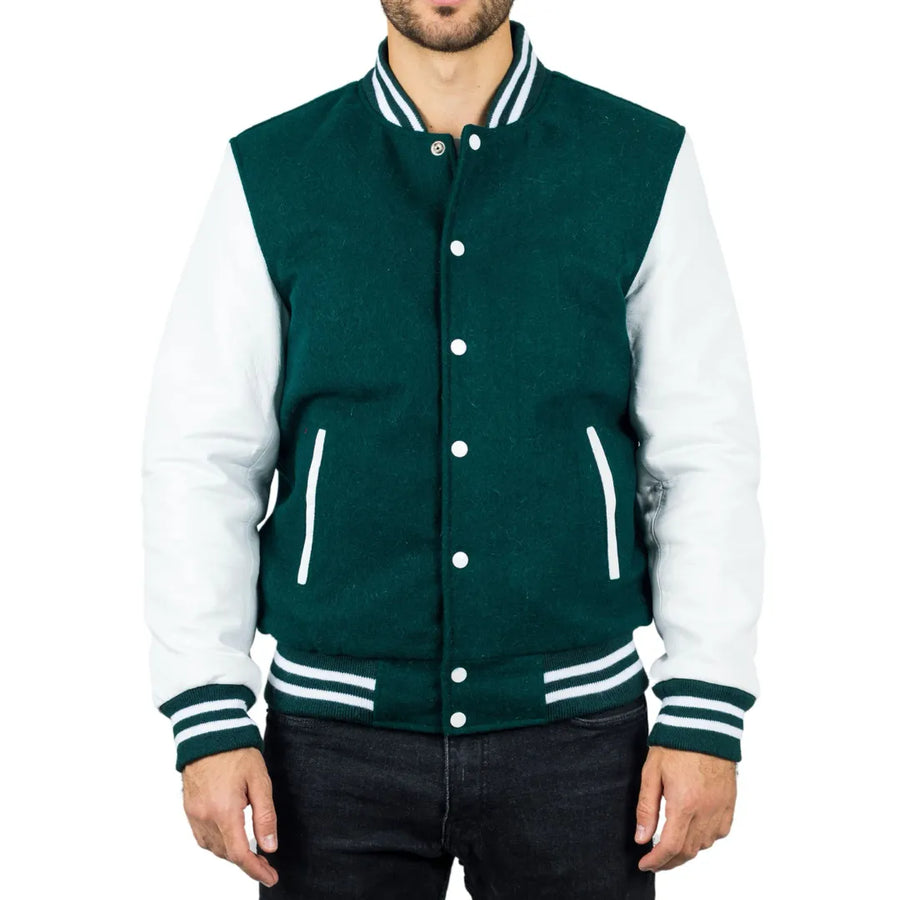 Herren Grün Weiß Varsity Bomberjacke - Infinity Leather - 1