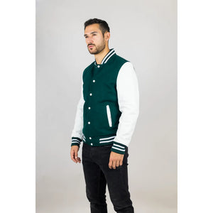 Herren Grün Weiß Varsity Bomberjacke - Infinity Leather - 4