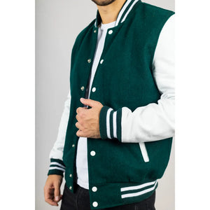 Herren Grün Weiß Varsity Bomberjacke - Infinity Leather - 5