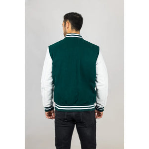 Herren Grün Weiß Varsity Bomberjacke - Infinity Leather - 7