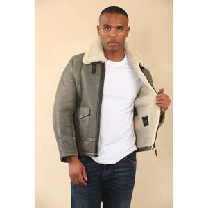 Herren Graue B3 Schaffell Fliegerjacke - Infinity Leather - 4