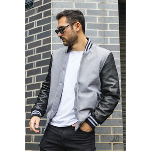 Herren Grauschwarze Varsity Bomberjacke - Infinity Leather - 2