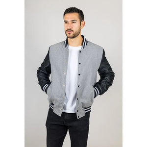 Herren Grauschwarze Varsity Bomberjacke - Infinity Leather - 3
