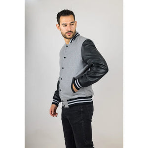 Herren Grauschwarze Varsity Bomberjacke - Infinity Leather - 4