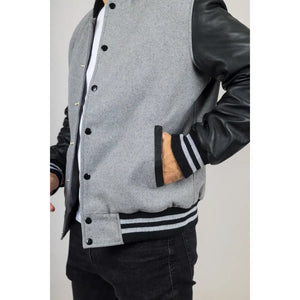 Herren Grauschwarze Varsity Bomberjacke - Infinity Leather - 5
