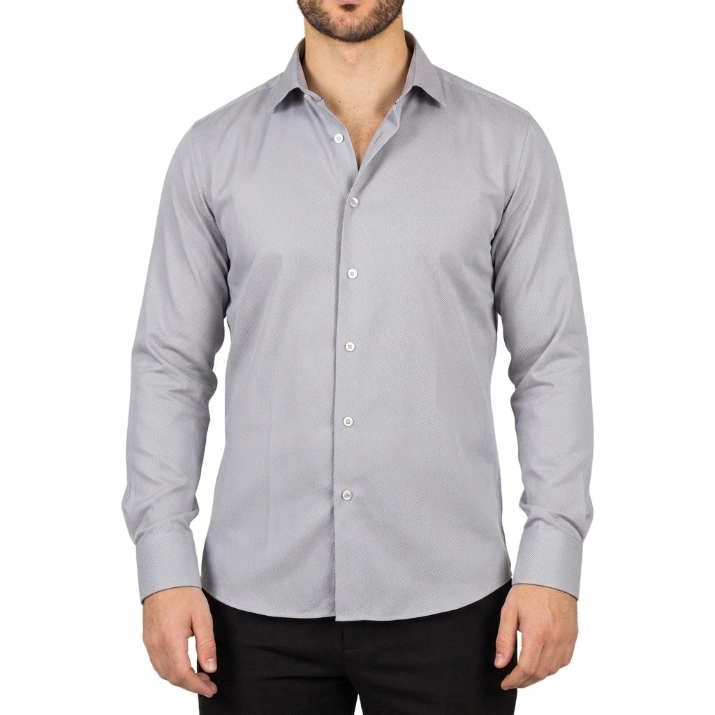 Men's Grey Double Cuff Oxford Shirt - TruClothing.com - 1