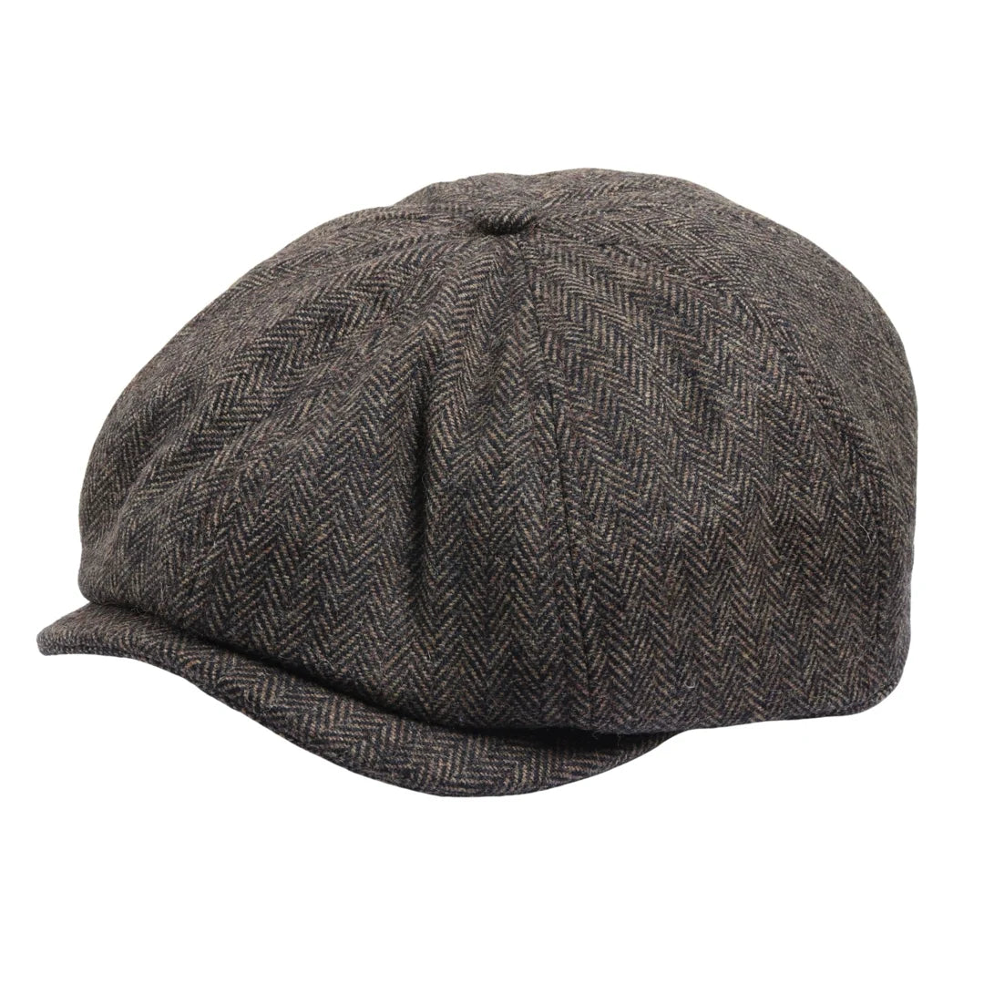 Herren Fischgrät Schiebermütze Klassische Flat Cap - Braun - TruClothing.com - 1
