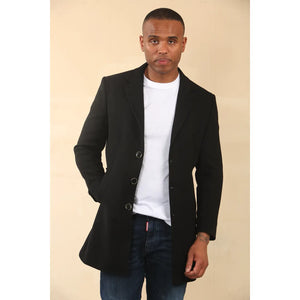 Men's Hooded Wool Blend Classic Overcoat - Black - TruClothing.com - 11