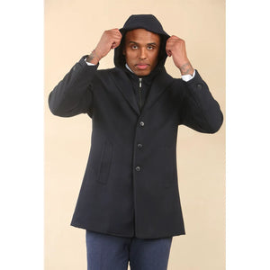 Men's Hooded Wool Blend Classic Overcoat - Black - TruClothing.com - 12