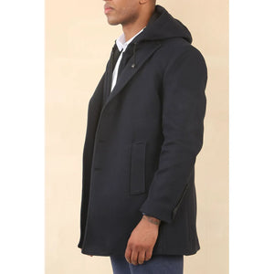 Men's Hooded Wool Blend Classic Overcoat - Black - TruClothing.com - 13