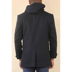 Men's Hooded Wool Blend Classic Overcoat - Black - TruClothing.com - 14