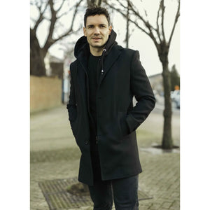 Men's Hooded Wool Blend Classic Overcoat - Black - TruClothing.com - 9