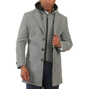 Men's Hooded Wool Blend Classic Overcoat - Grey - TruClothing.com - 1