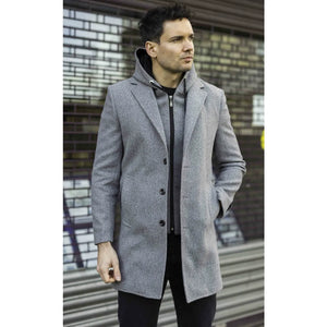 Men's Hooded Wool Blend Classic Overcoat - Grey - TruClothing.com - 2