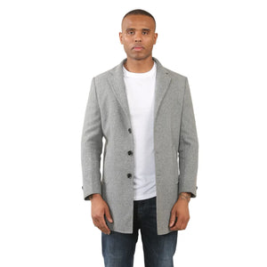 Men's Hooded Wool Blend Classic Overcoat - Grey - TruClothing.com - 3