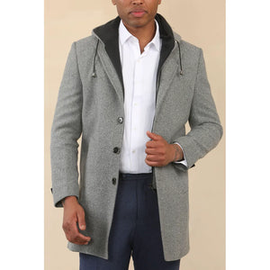 Men's Hooded Wool Blend Classic Overcoat - Grey - TruClothing.com - 4