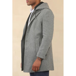Men's Hooded Wool Blend Classic Overcoat - Grey - TruClothing.com - 6