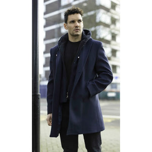 Men's Hooded Wool Blend Classic Overcoat - Navy - TruClothing.com - 16