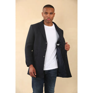 Men's Hooded Wool Blend Classic Overcoat - Navy - TruClothing.com - 17