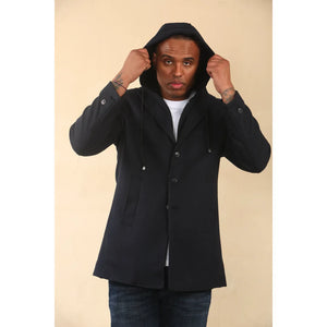Men's Hooded Wool Blend Classic Overcoat - Navy - TruClothing.com - 19