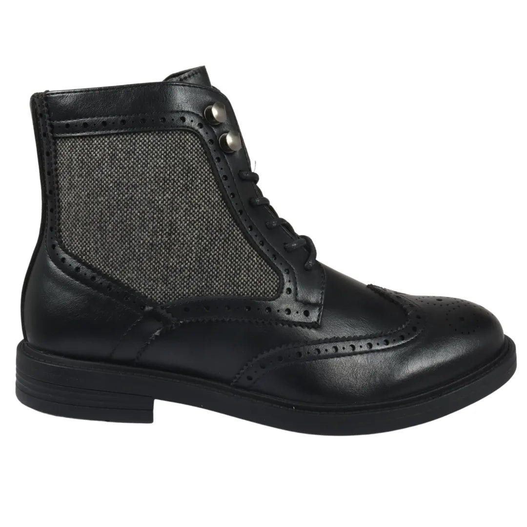 Buty za kostkę brogsy męskie sznurowane - Czarny - Elong - 1