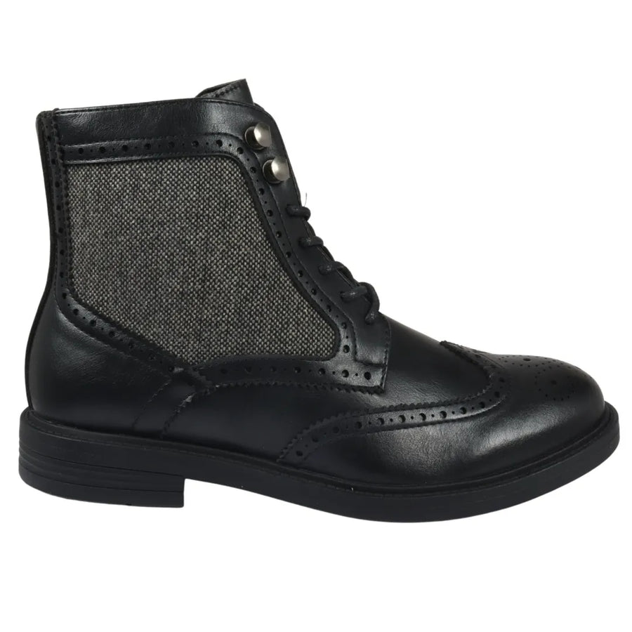 Buty za kostkę brogsy męskie sznurowane - Czarny - Elong - 1