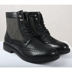 Buty za kostkę brogsy męskie sznurowane - Czarny - Elong - 2